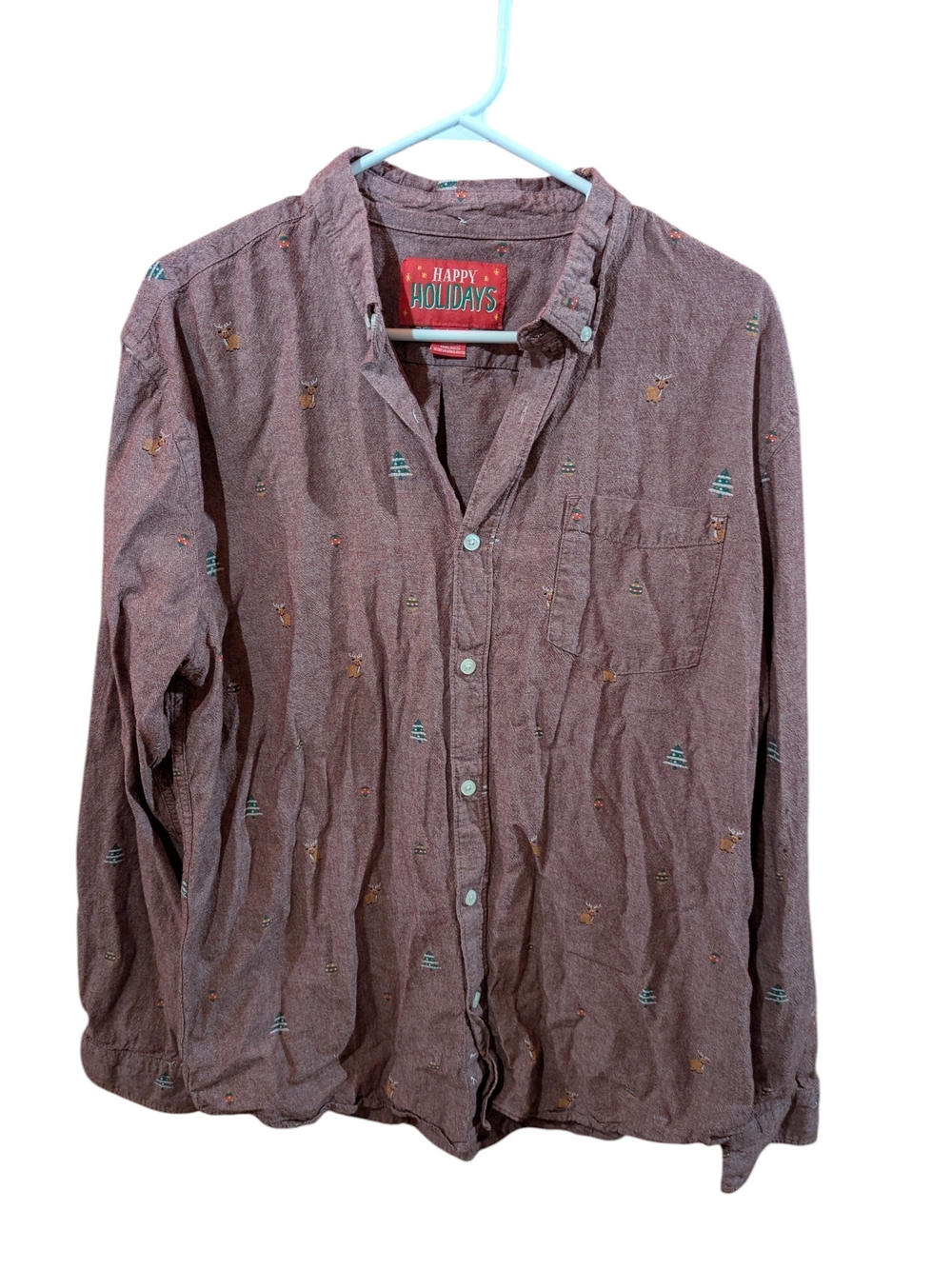 Men's Burgundy Holiday Print Button-Up Shirt